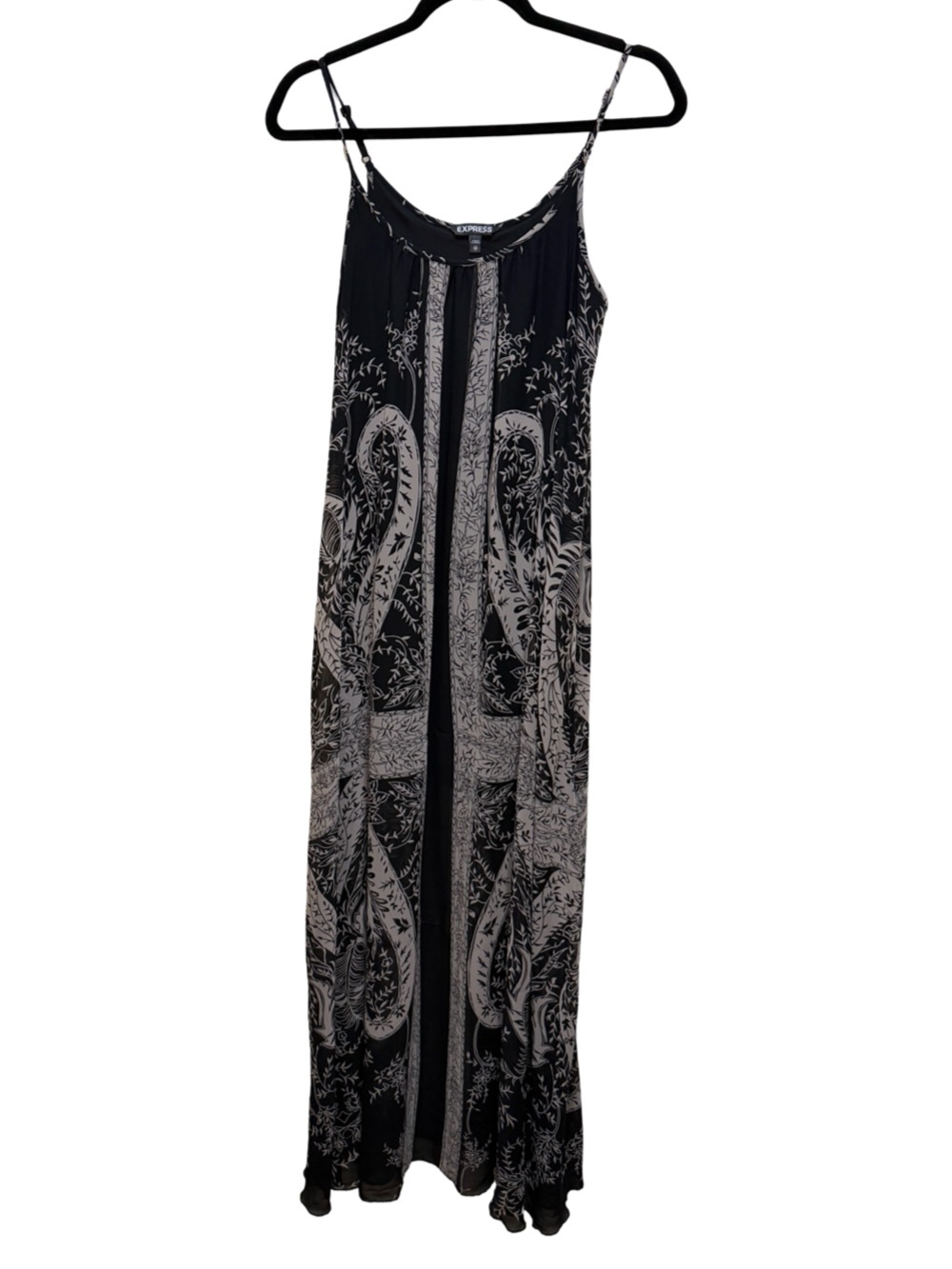 Express Black Sheer Overlay Maxi Dress Attached Bodycon Slip XS Paisley Boho